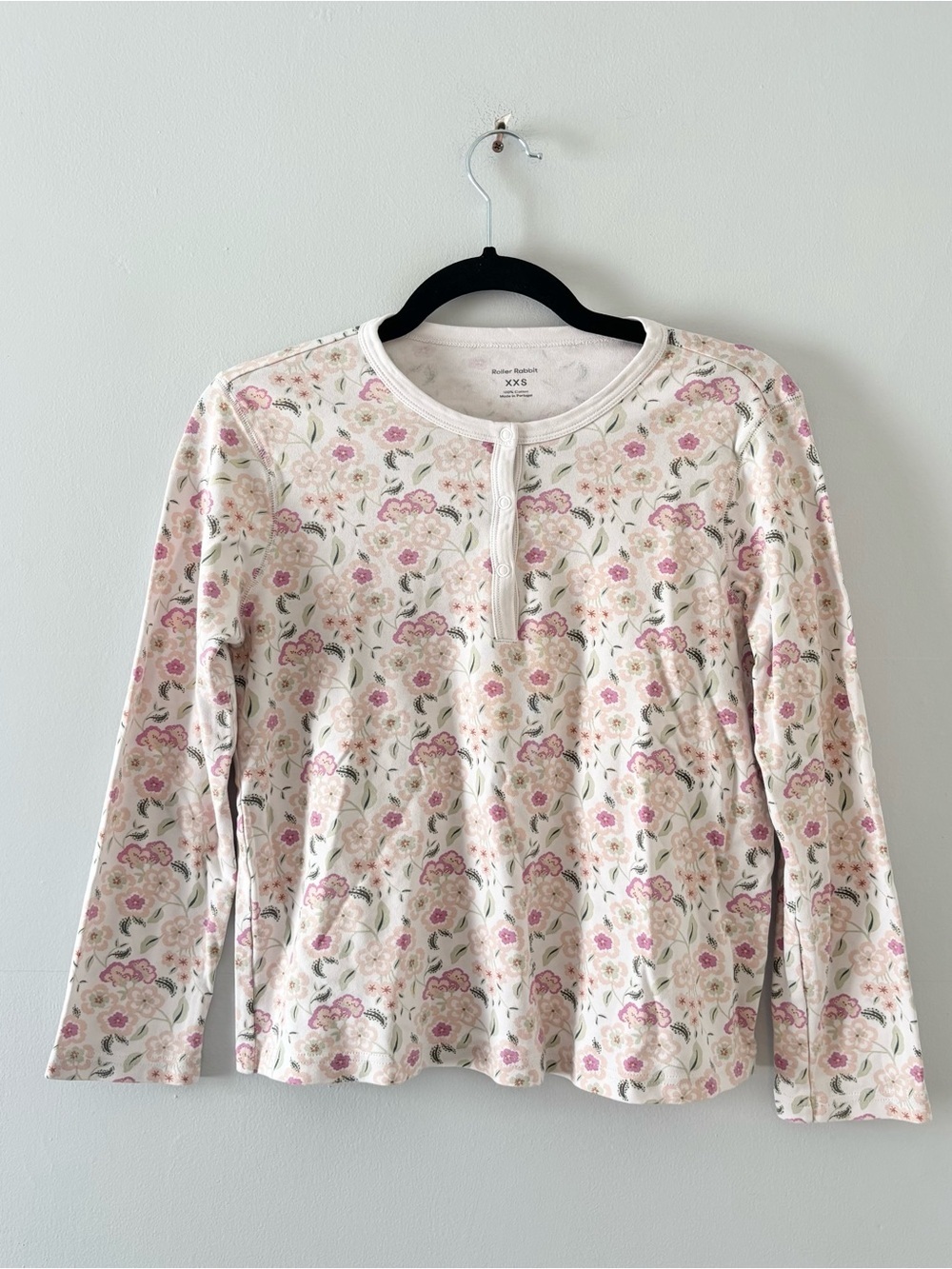 Roller Rabbit Women’s Sleep Shirt Cotton Long Sleeve Floral Print Henley Top